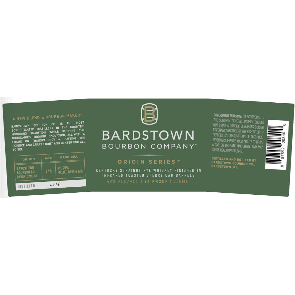 Bardstown Bourbon Origin Series Rye Finished in Infrared Toasted Cherry Oak - Goro's Liquor