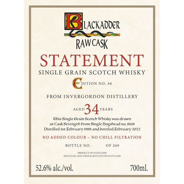 Blackadder Raw Cask Statement Invergordon 34 Year Old - Goro's Liquor