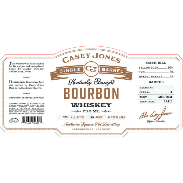 Casey Jones 4 Year Old Single Barrel Kentucky Straight Bourbon - Goro's Liquor