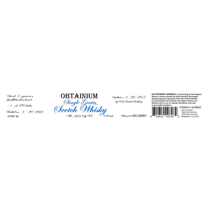 Cat's Eye Distillery Obtainium 5 Year Old Single Grain Scotch - Goro's Liquor