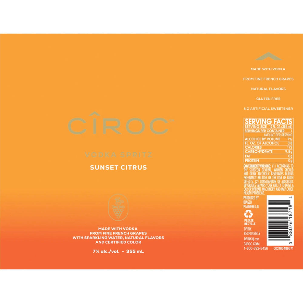 Ciroc Vodka Spritz Sunset Citrus 4PK Cans - Goro's Liquor