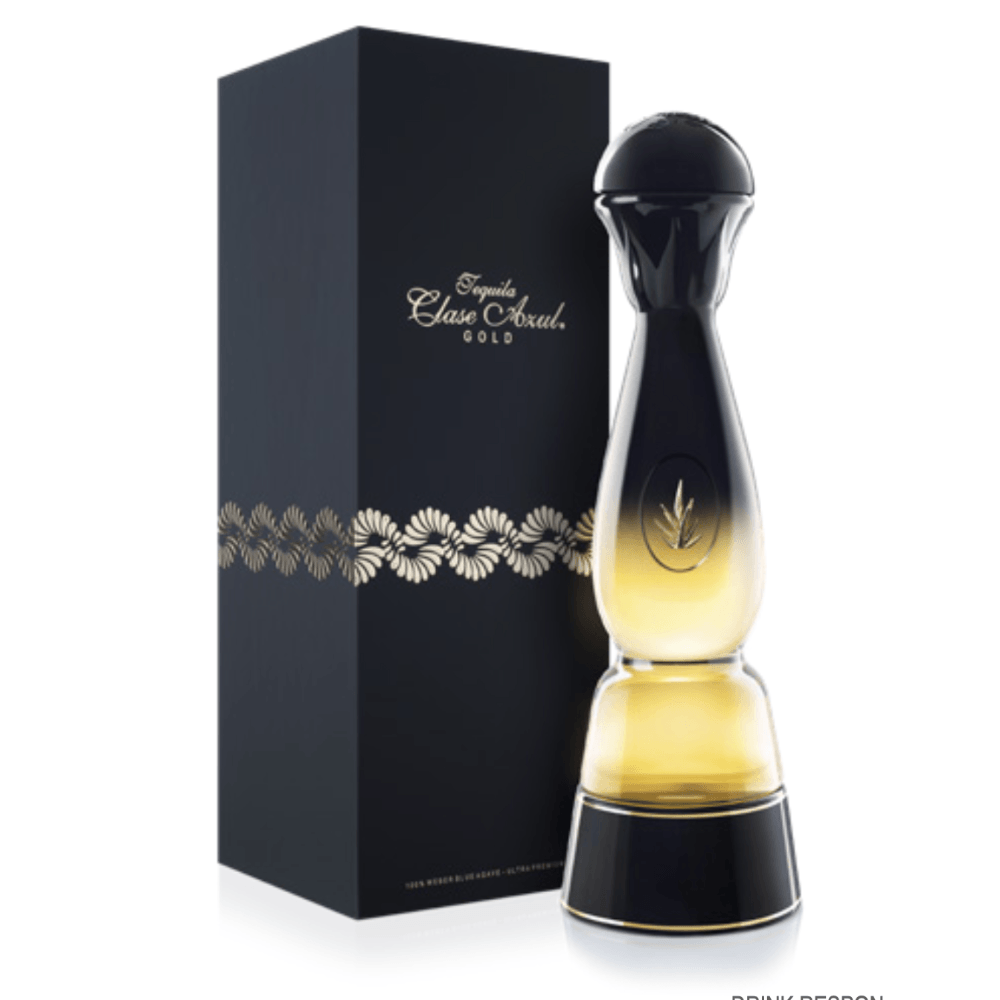 Clase Azul Gold tequila limited edition bottle with dark gift box, gold accents
