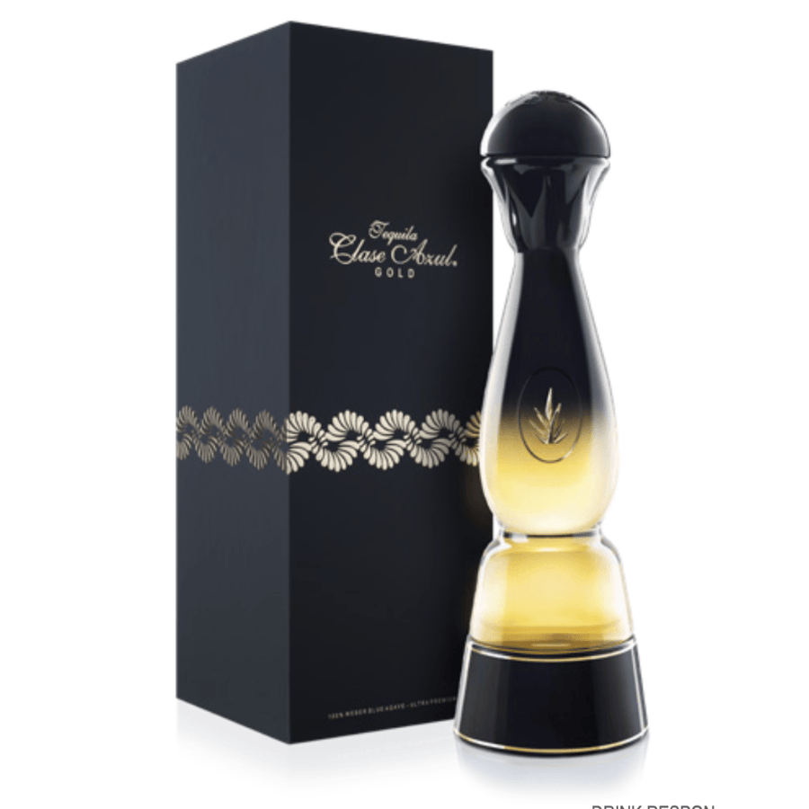 Clase Azul Gold tequila limited edition bottle with dark gift box, gold accents