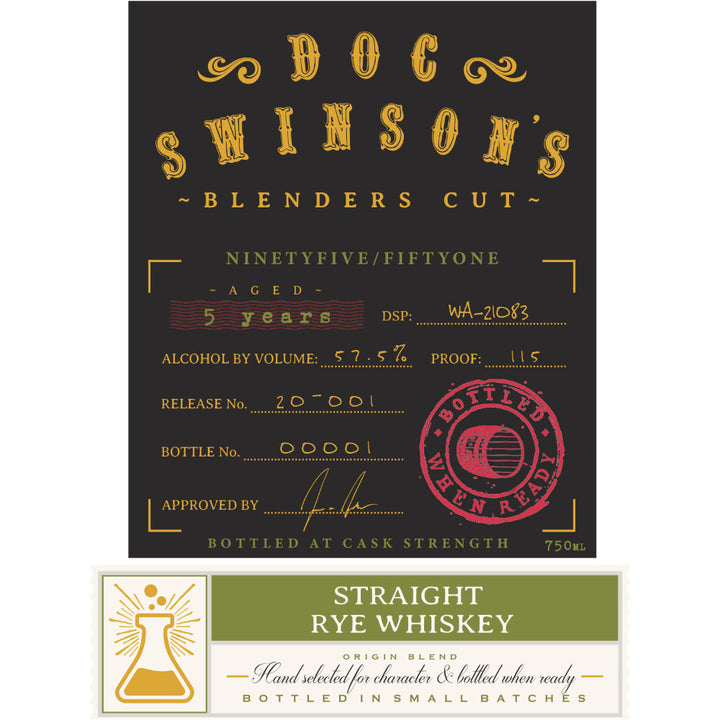 Doc Swinson’s Blenders Cut Ninetyfive/Fiftyone Straight Rye - Goro's Liquor