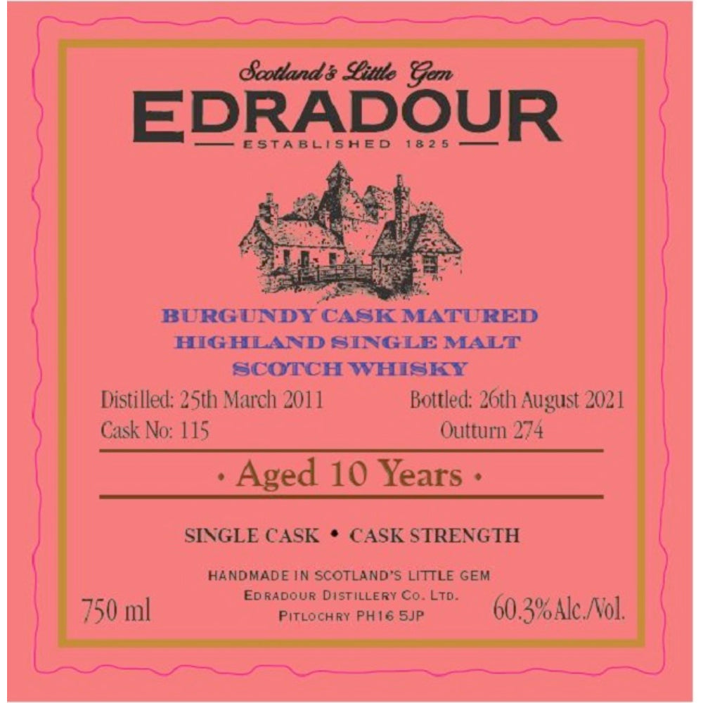 Edradour Distillery 10 Year Old Burgundy Cask Matured Scotch - Goro's Liquor