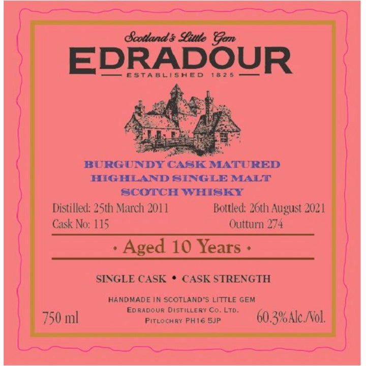 Edradour Distillery 10 Year Old Burgundy Cask Matured Scotch - Goro's Liquor