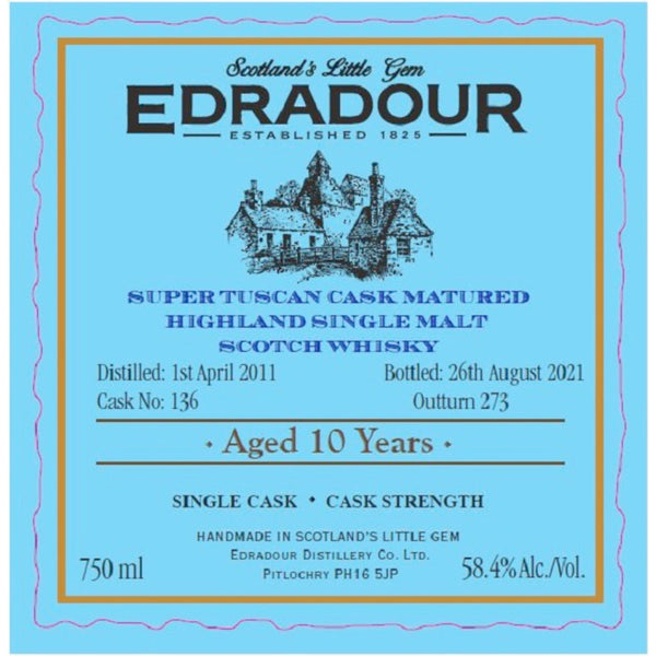 Edradour Distillery 10 Year Old Super Tuscan Cask Matured Scotch - Goro's Liquor