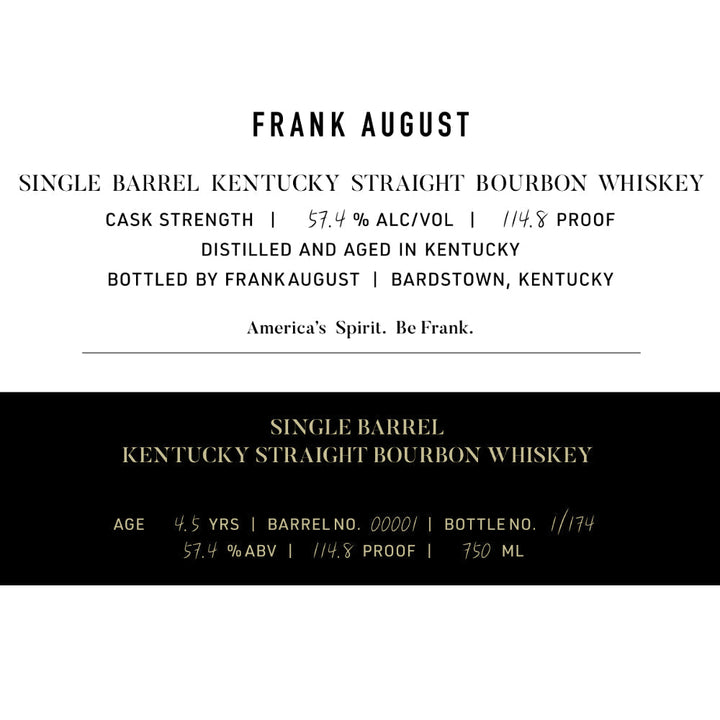 Frank August 4.5 Year Old Single Barrel Bourbon - Goro's Liquor