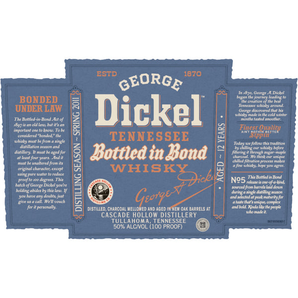 George Dickel 12 Year Old Bottled in Bond Tennessee Whisky - Goro's Liquor