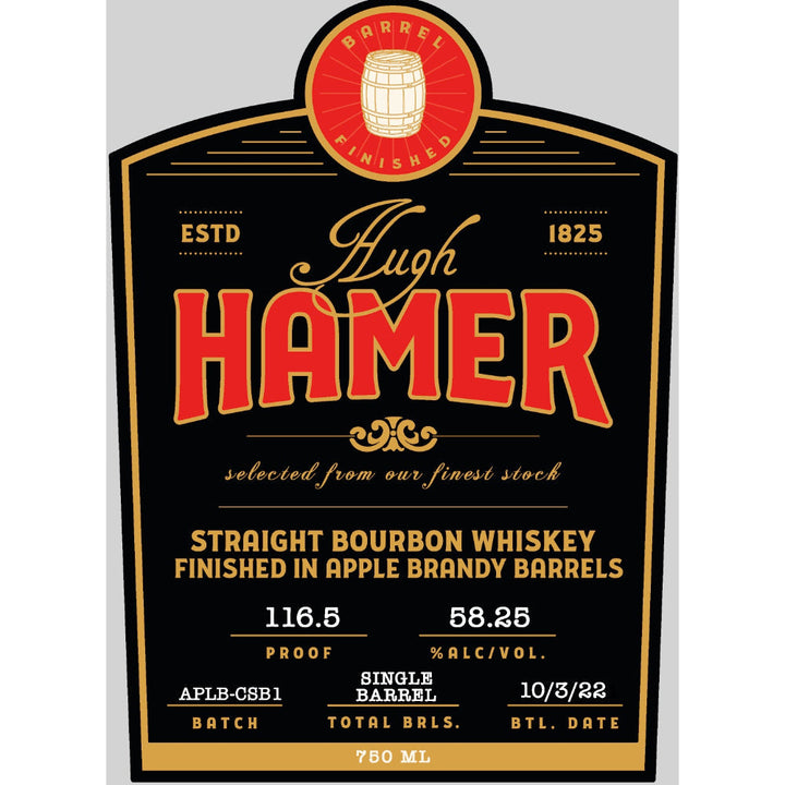 Hugh Hamer Single Barrel Bourbon Finished in Apple Brandy Barrels - Goro's Liquor