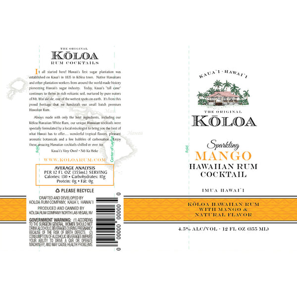 Kōloa Sparkling Mango Hawaiian Rum Cocktail 4pk - Goro's Liquor