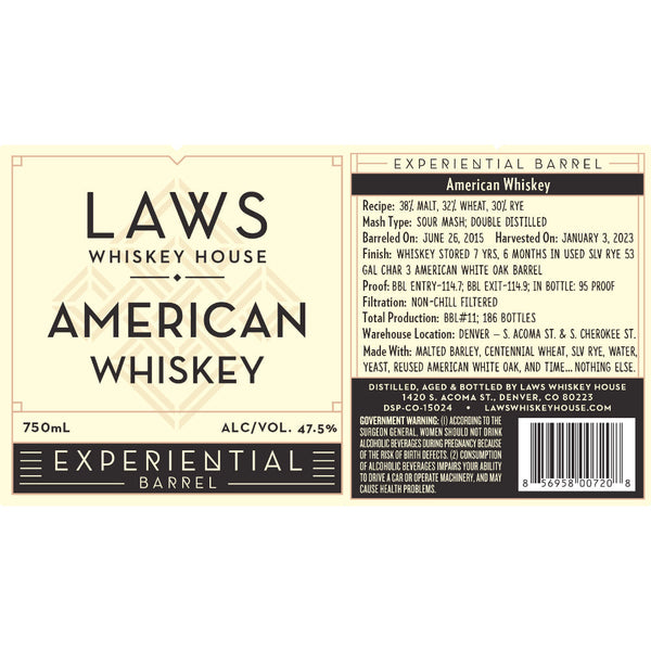 Laws Experiential Barrel American Whiskey - Goro's Liquor