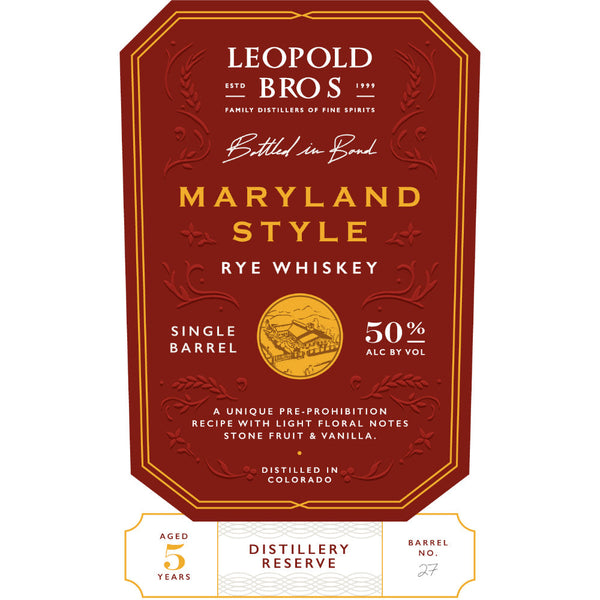 Leopold Bros Distillery Reserve Maryland Style Rye - Goro's Liquor