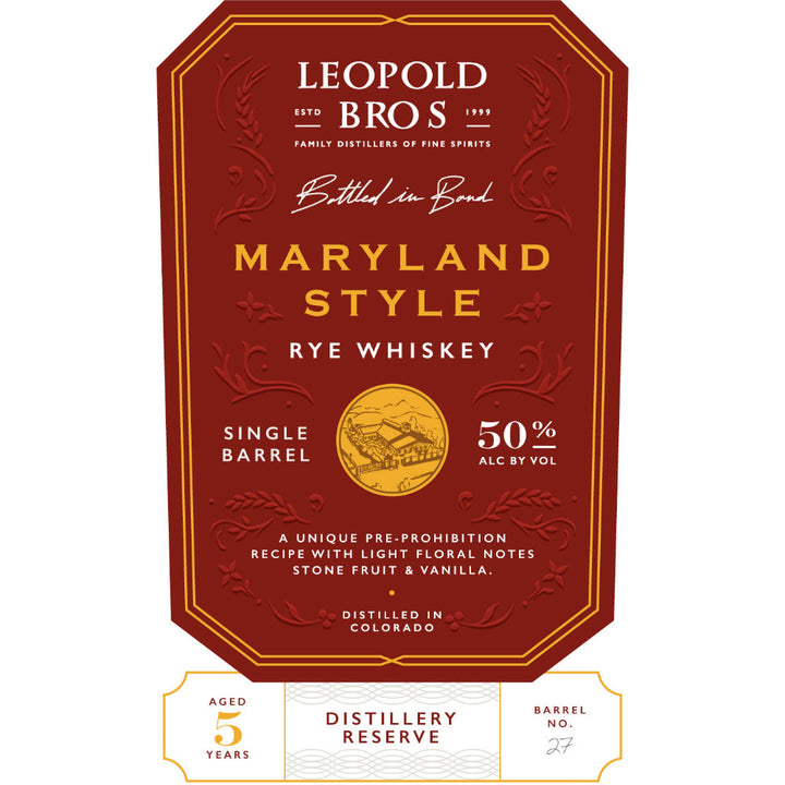 Leopold Bros Distillery Reserve Maryland Style Rye - Goro's Liquor