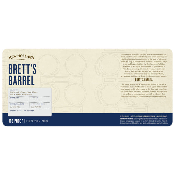 New Holland Brett’s Barrel 9 Year Single Malt Whiskey - Goro's Liquor