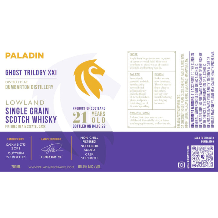 Paladin Ghost Trilogy XXI Dumbarton Distillery 21 Year Old Moscatel Cask 2022 - Goro's Liquor