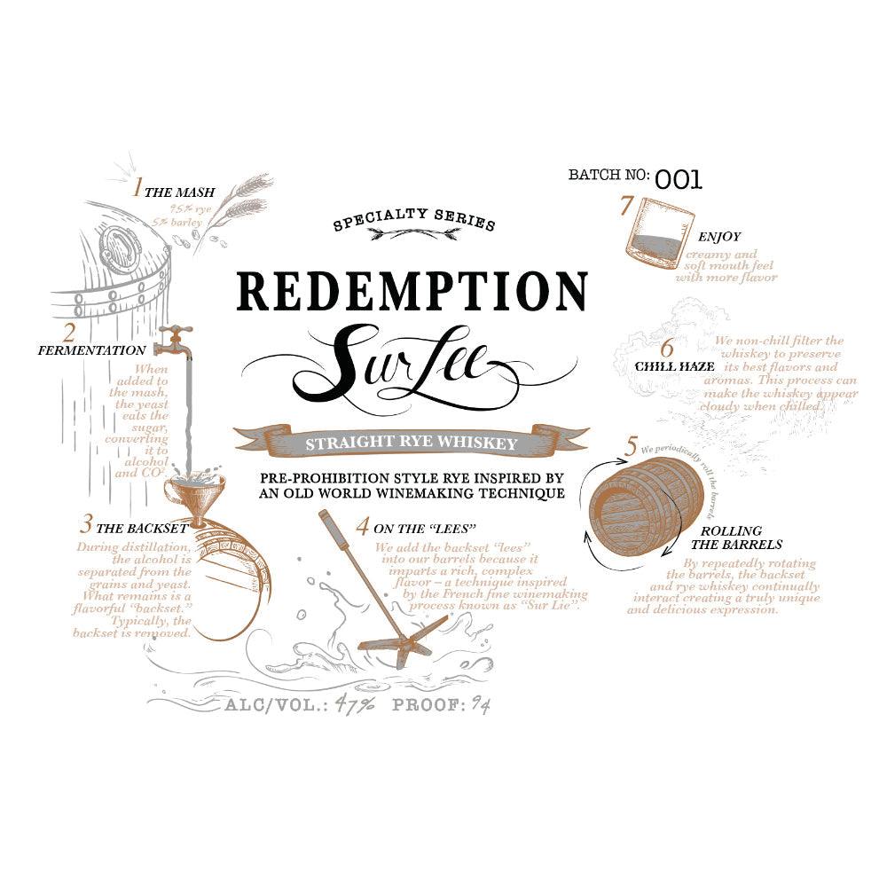 Redemption Sur Lee Straight Rye Whiskey - Goro's Liquor