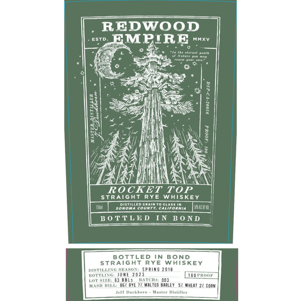 Redwood Empire Rocket Top Straight Rye Batch 003 - Goro's Liquor