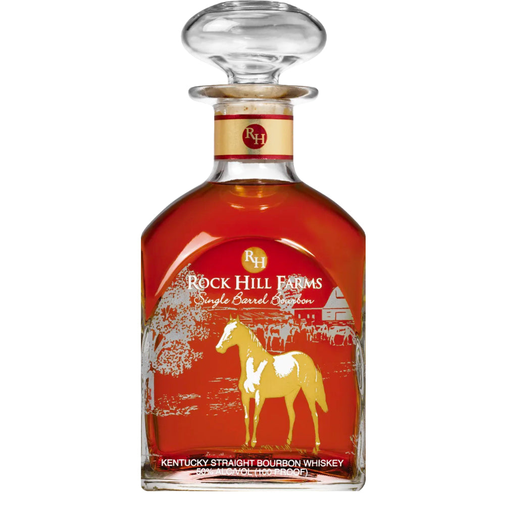 Rock Hill Farms single barrel bourbon bottle with glass stopper