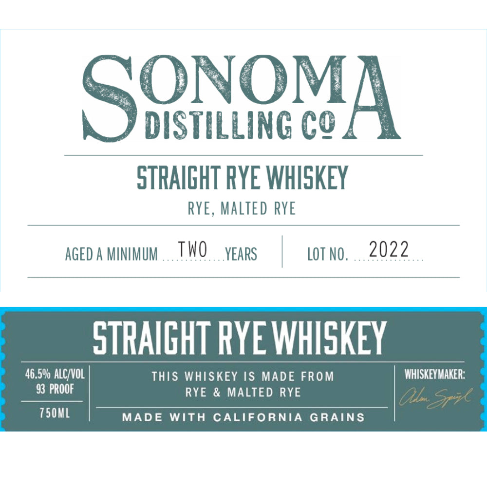 Sonoma Distilling Straight Rye Whiskey - Goro's Liquor