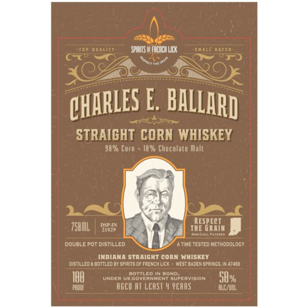 Spirits of French Lick Charles E. Ballard Straight Corn Whiskey - Goro's Liquor