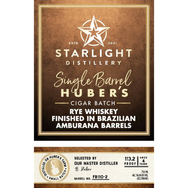 Starlight Huber’s Cigar Batch Rye Finished In Brazilian Amburana Barrels - Goro's Liquor