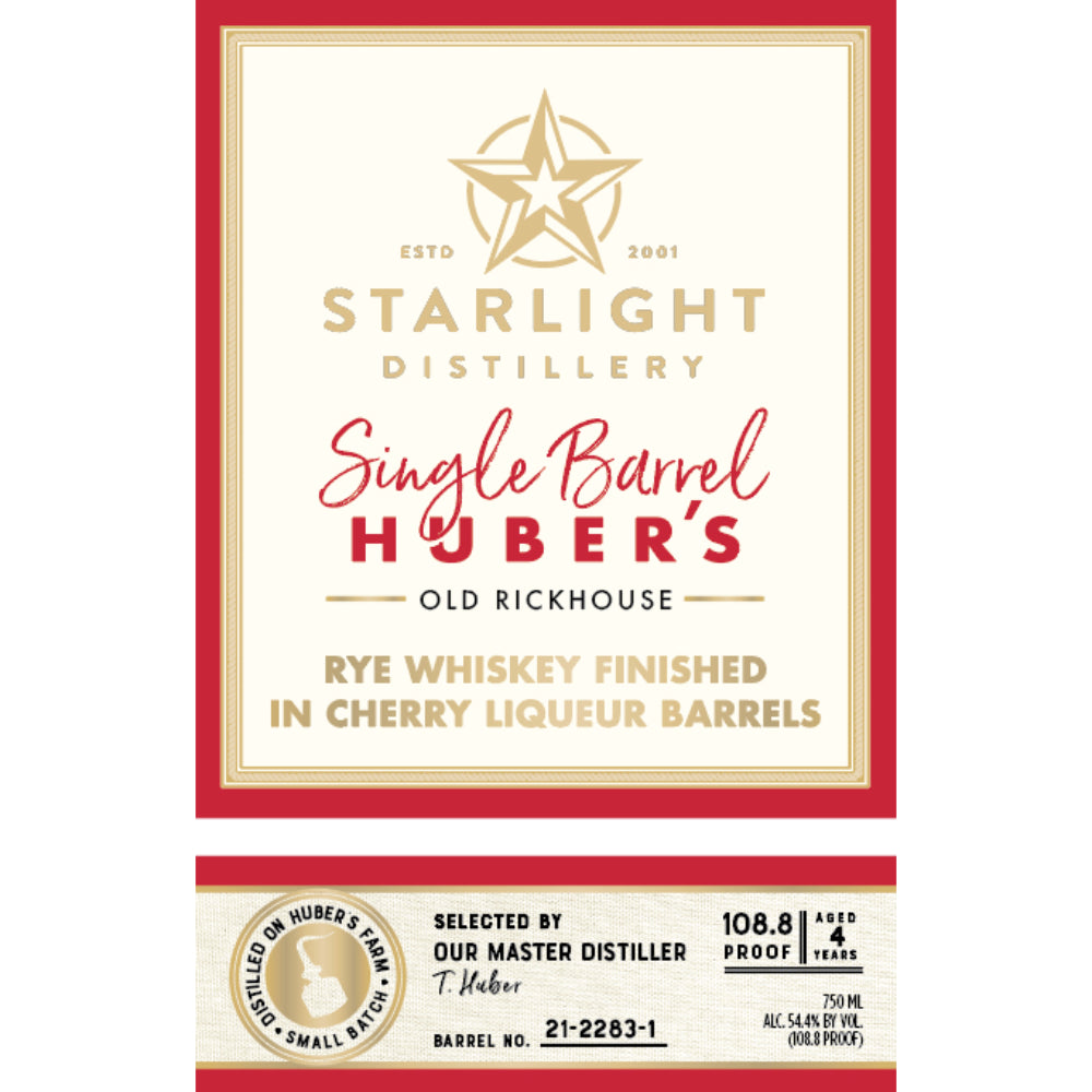 Starlight Huber’s Rye Finished in Cherry Liqueur Barrels - Goro's Liquor