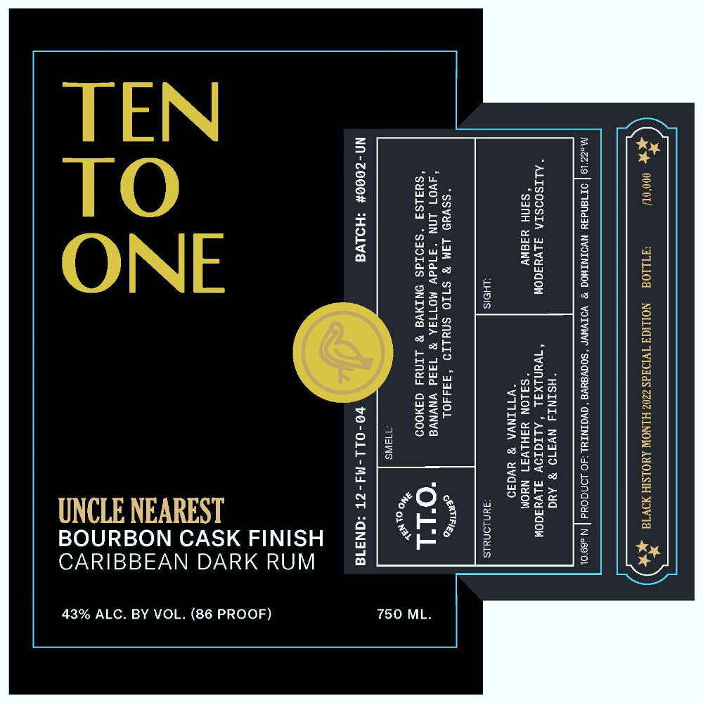 Ten To One Uncle Nearest Bourbon Cask Finish Dark Rum - Goro's Liquor