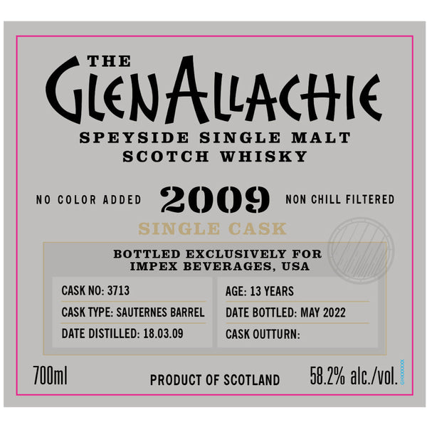 The GlenAllachie 2009 13 Year Sauternes Single Cask #3713 - Goro's Liquor