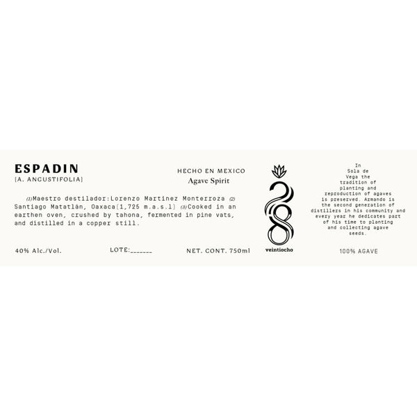 Veintiocho Espadin Agave Spirit - Goro's Liquor