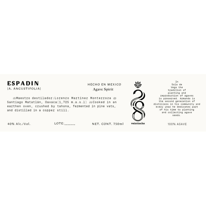 Veintiocho Espadin Agave Spirit - Goro's Liquor