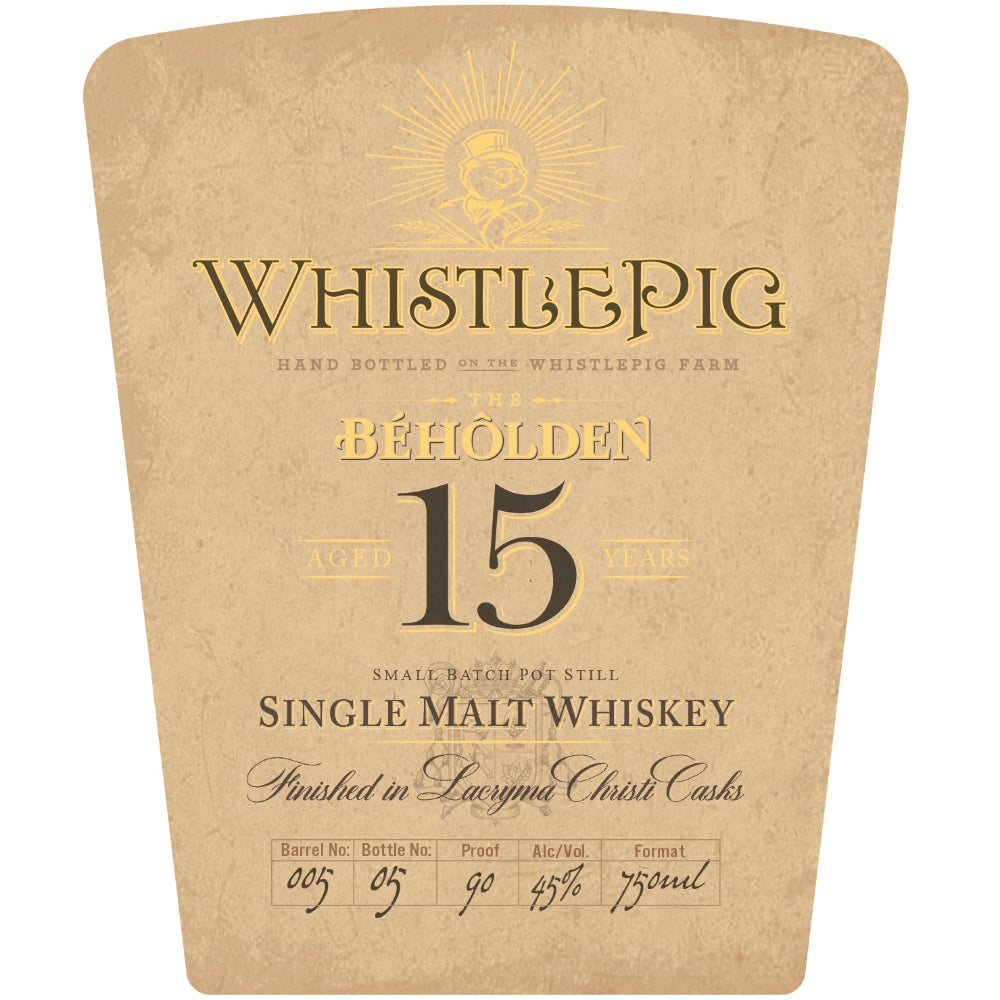 WhistlePig The Beholden 15 Year Old Finished in Lacryna Christi Casks - Goro's Liquor