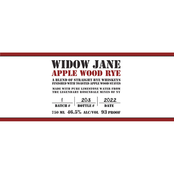 Widow Jane Apple Wood Rye - Goro's Liquor