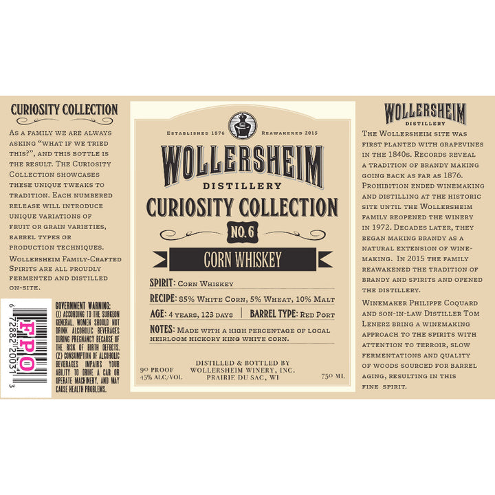 Wollersheim Curiosity Collection No. 6 Corn Whiskey - Goro's Liquor