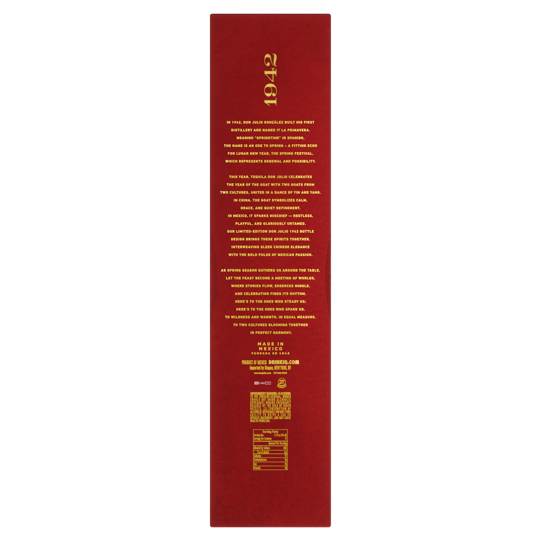 Don Julio 1942 tequila anejo gift box back panel with gold text details