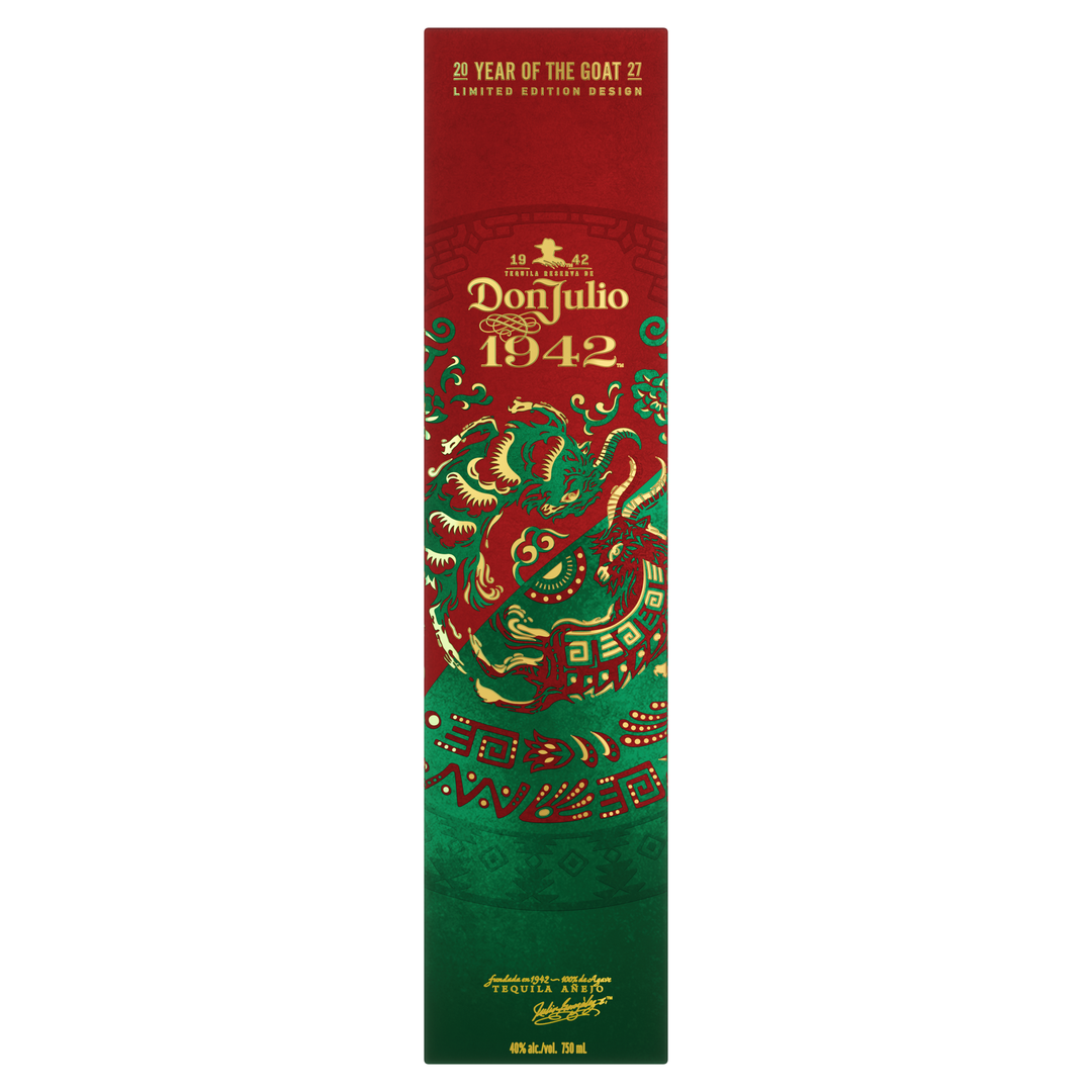 Don Julio 1942 tequila anejo gift box, red and green Year of the Goat design