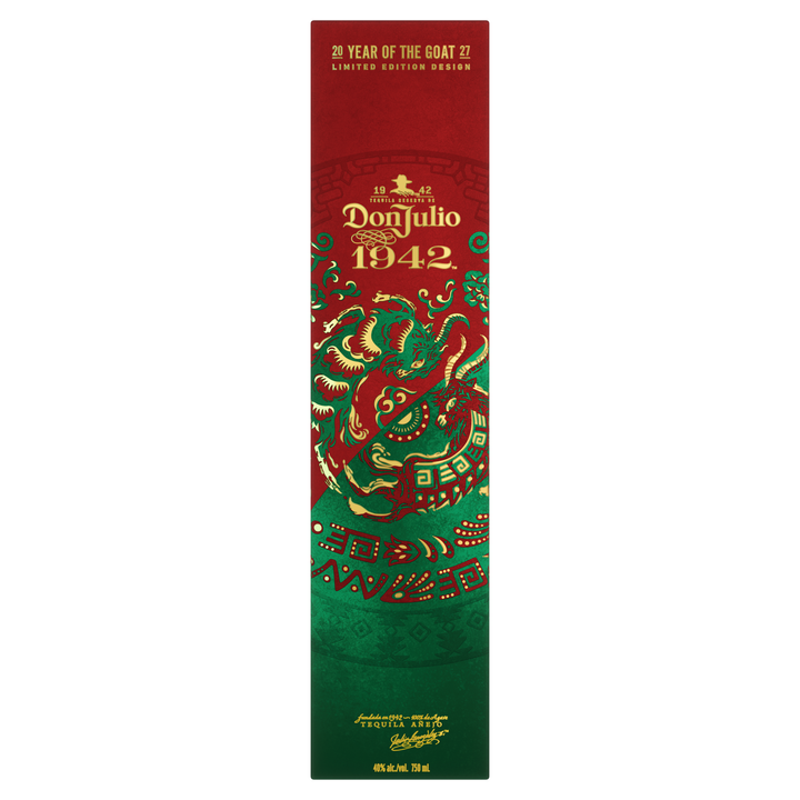 Don Julio 1942 tequila anejo gift box, red and green Year of the Goat design
