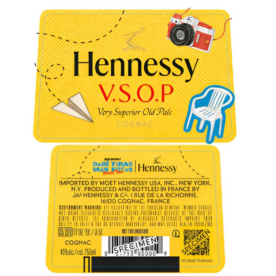 Hennessy V.S.O.P cognac label with a yellow background