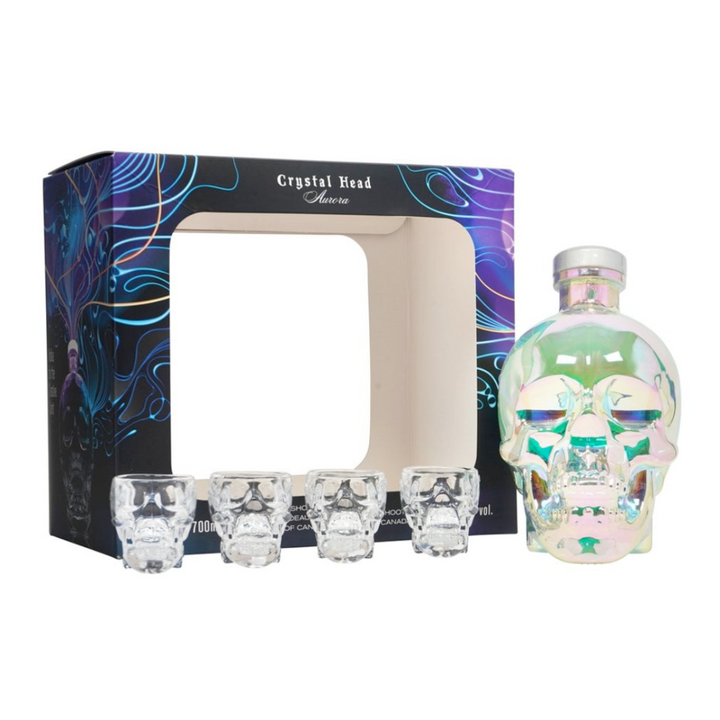 Crystal Head Aurora Vodka Gift Set With 4 Skull Shot Glasses Vodka Crystal Head Vodka   