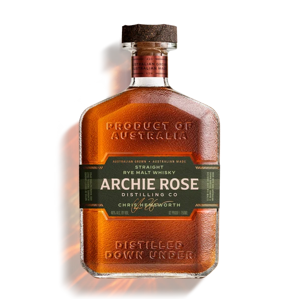 Amber rye malt whisky bottle with bronze label and 'Distilled Down Under' text