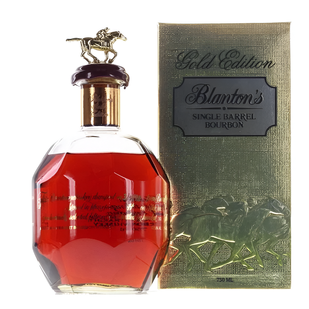 Blanton's Gold Edition single barrel bourbon bottle with gold foil 750 ml box