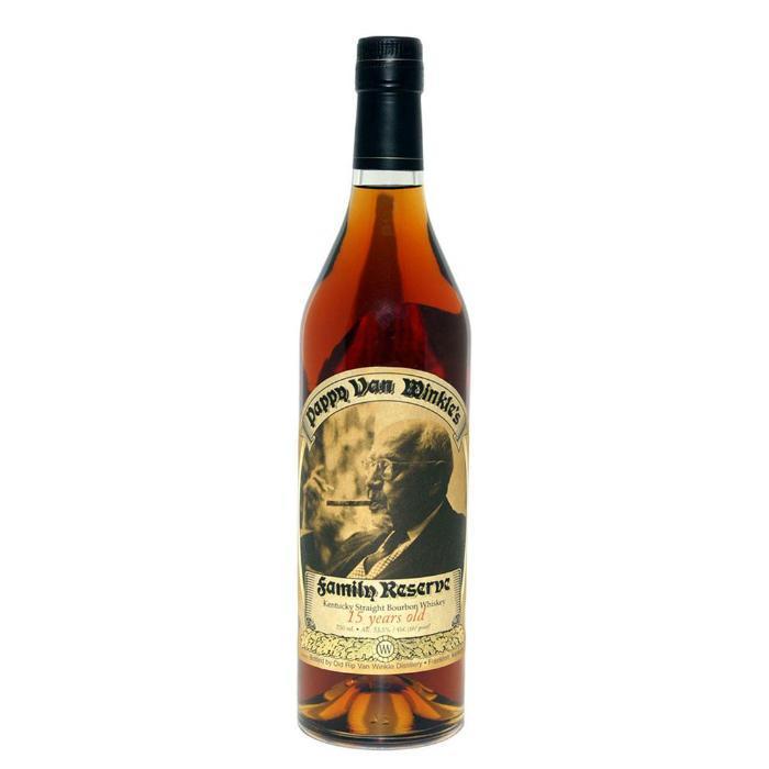 Pappy Van Winkle Family Reserve 15-year bourbon bottle with label and black cap